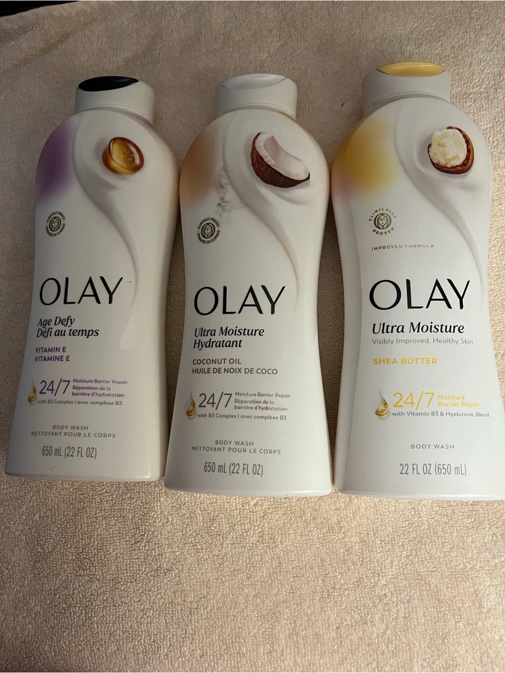 Olay Body Wash 3-Pack Shea Butter/Vitamin E/Coconut Oil Moisture Barrier 22oz